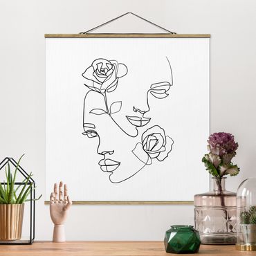 Plakat z wieszakiem - Line Art Twarze kobiet Róże czarno-biały