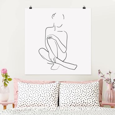 Plakat - Line Art Kobieta siedzi czarno-biały