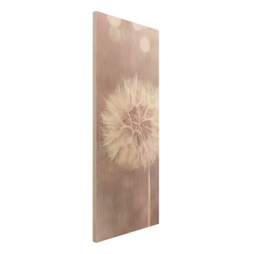 Obraz z drewna - dandelion bokeh różowy