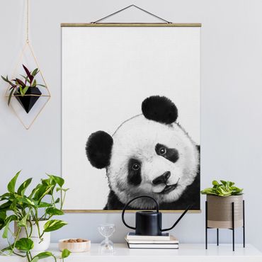 Plakat z wieszakiem - Ilustracja Panda Czarno Biała Malarstwo