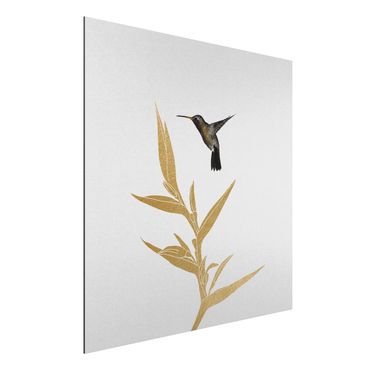 Obraz Alu-Dibond - Koliber i złoty kwiat tropikalny II