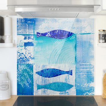 Panel szklany do kuchni - Ryby w błękicie