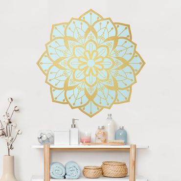 Naklejka na ścianę - Mandala wzór kwiatowy złoty jasnoniebieski