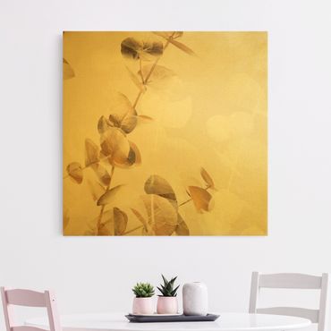 Złoty obraz na płótnie - Złote gałązki eukaliptusa z białą I