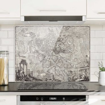 Panel szklany do kuchni - Mapa miasta w stylu vintage Rzymu