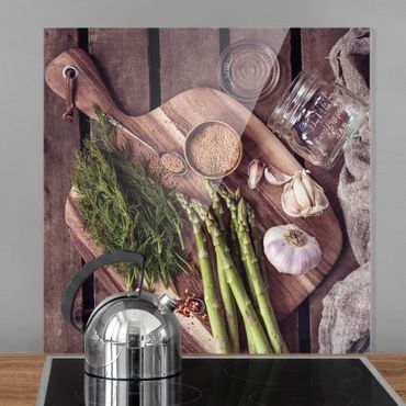 Panel szklany do kuchni - Asparagus Rustic