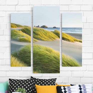 Obraz na płótnie 3-częściowy - Wydmy i trawy nad morzem