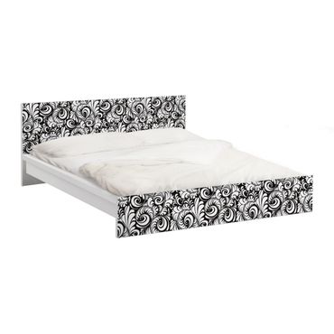 Okleina meblowa IKEA - Malm łóżko 160x200cm - Wzór w czarno-białe liście