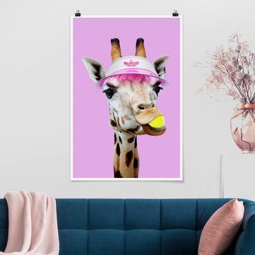 Plakat - Żyrafa gra w tenisa