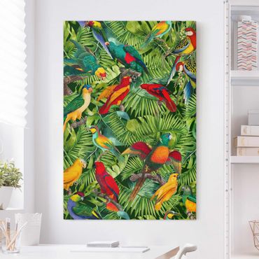 Obraz na płótnie - Kolorowy kolaż - Papugi w dżungli