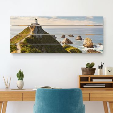 Obraz z drewna - Nugget Point Latarnia morska i morze Nowa Zelandia