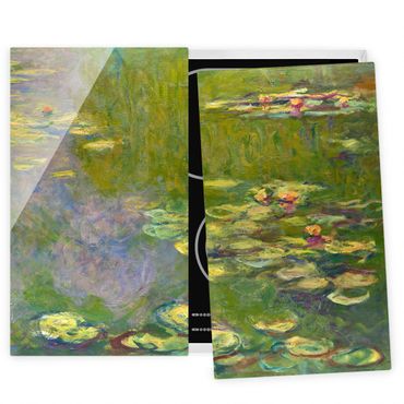 Szklana płyta ochronna na kuchenkę 2-częściowa - Claude Monet - Zielone lilie wodne