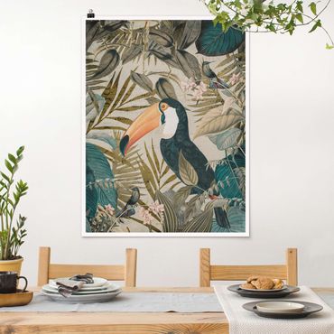 Plakat - Kolaże w stylu vintage - Tukan w dżungli