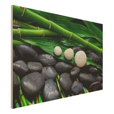 Obraz z drewna - Zielony bambus z kamieniami Zen