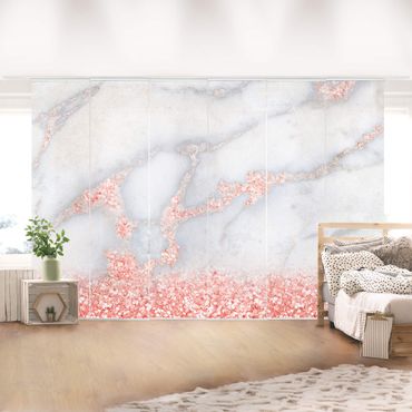 Zasłony panelowe zestaw - Mamor look z różowym konfetti