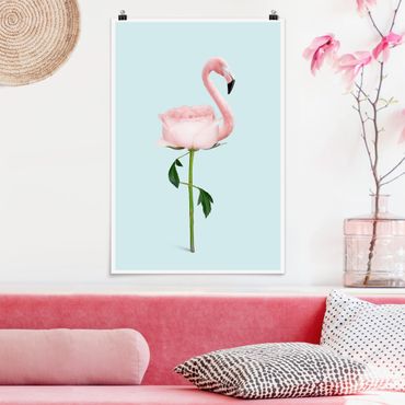 Plakat - Flamingo z różą