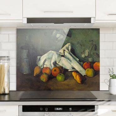 Panel szklany do kuchni - Paul Cézanne - Puszka na mleko i jabłka