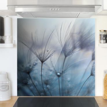 Panel szklany do kuchni - Błękitne pióra w deszczu