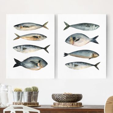 Obraz na płótnie 2-częściowy - Osiem rybek w akwareli Zestaw I