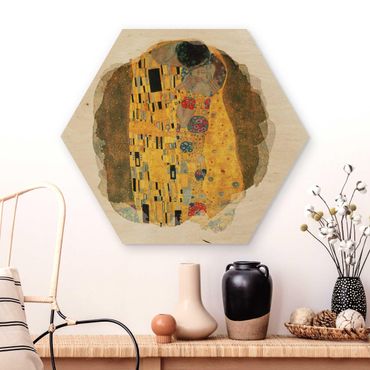 Obraz heksagonalny z drewna - Akwarele - Gustav Klimt - Pocałunek