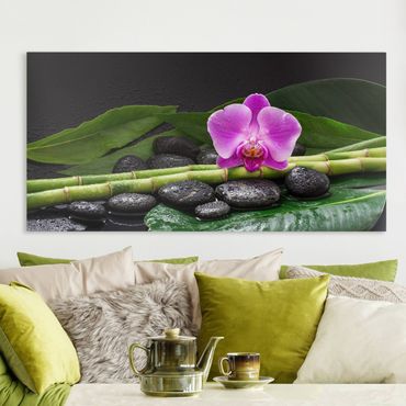Obraz na płótnie - Zielony bambus z kwiatem orchidei