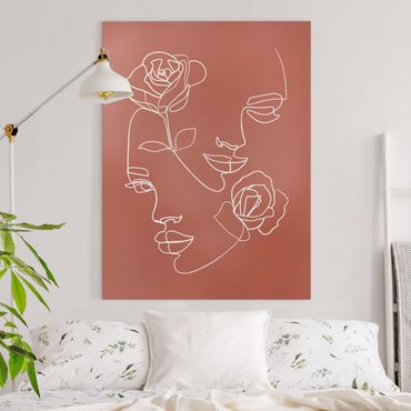 Obraz na płótnie - Line Art Twarze kobiet Róże Miedź