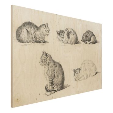 Obraz z drewna - Rysunek w stylu vintage Kot I