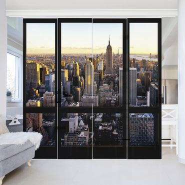 Zasłony panelowe zestaw - Wieczorny widok z okna na Nowy Jork
