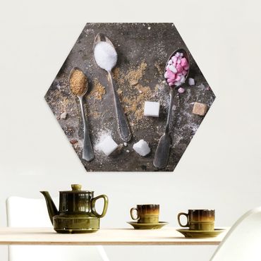 Obraz heksagonalny z Alu-Dibond - Łyżka w stylu vintage z cukrem