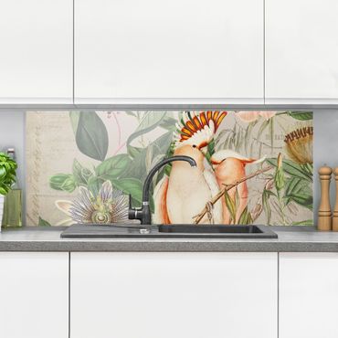 Panel szklany do kuchni - Kolaże w stylu kolonialnym - Różowy kakadu