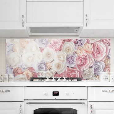 Panel szklany do kuchni - Pastelowe papierowe róże artystyczne