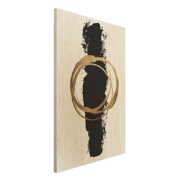 Obraz z drewna - Abstrakcyjne kształty - złoto i czerń