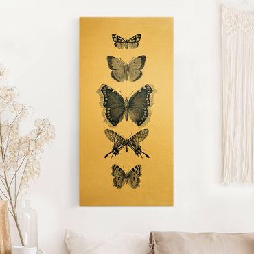 Złoty obraz na płótnie - Motyle z atramentu na beżowym tle