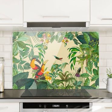 Panel szklany do kuchni - Vintage Collage - Jungle Birds