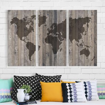 Obraz na płótnie 3-częściowy - Mapa świata z drewna