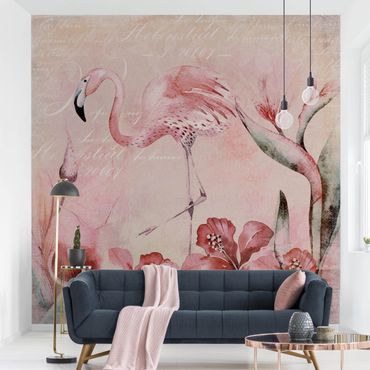 Fototapeta - Shabby Chic Kolaż - Flamingo