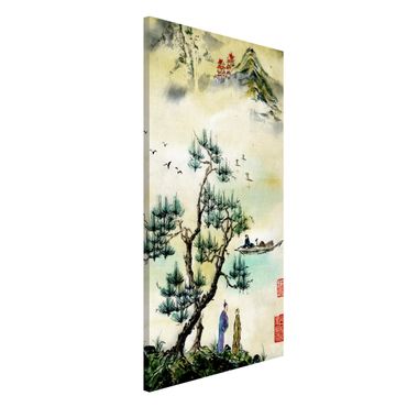 Tablica magnetyczna - Japońska akwarela Drzewo sosnowe i górska wioska
