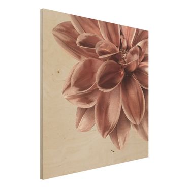 Obraz z drewna - Dahlia Flower Rose Złoto Metallic Detail