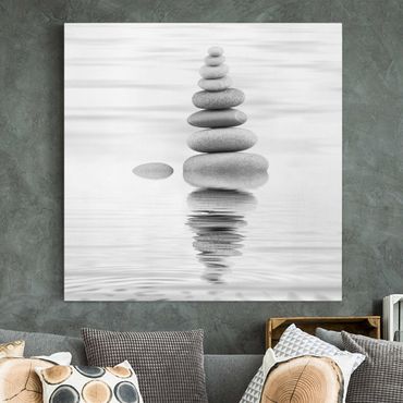 Obraz na płótnie - Kamienna wieża w wodzie, czarno-biała