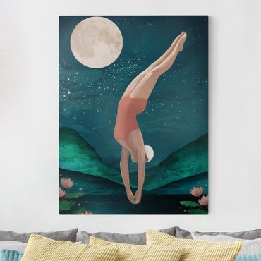 Obraz na płótnie - Ilustracja kąpiącej się kobiety Księżyc malarstwo