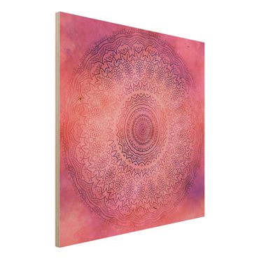 Obraz z drewna - Akwarela Mandala różowo-fioletowa