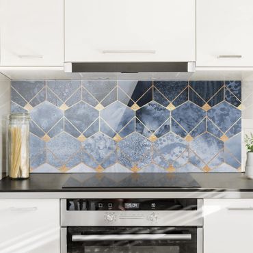Panel szklany do kuchni - Błękitna geometria Złoto Art Deco