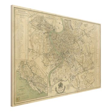 Obraz z drewna - Mapa miasta w stylu vintage Rzym antyk