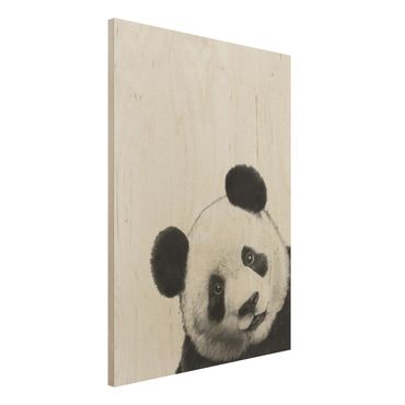 Obraz z drewna - Ilustracja Panda Czarno Biała Malarstwo
