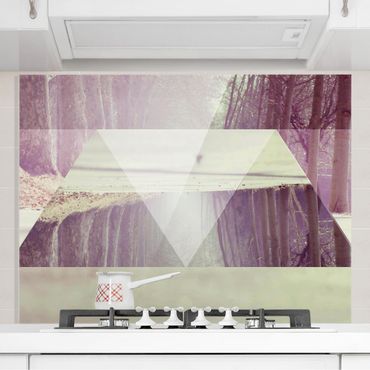 Panel szklany do kuchni - Geometria spotyka się z leśną ścieżką