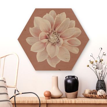 Obraz heksagonalny z drewna - Dahlia Beigerot różowa