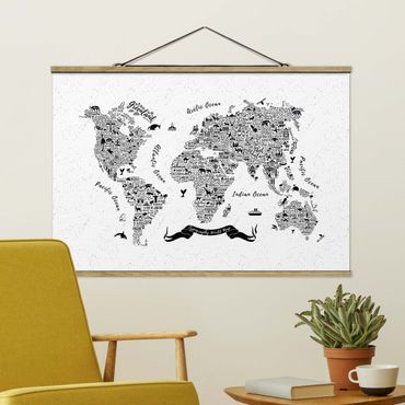 Plakat z wieszakiem - Typografia Mapa świata biała