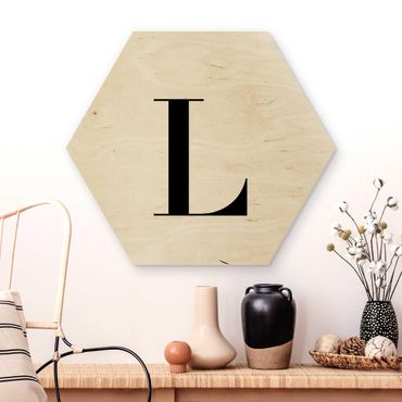 Obraz heksagonalny z drewna - Biała litera Szeryf L