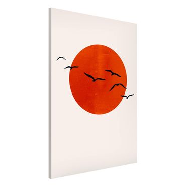Tablica magnetyczna - Stado ptaków na tle czerwonego słońca I
