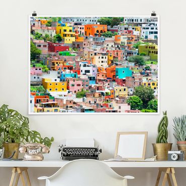 Plakat - Kolorowy dom z przodu Guanajuato